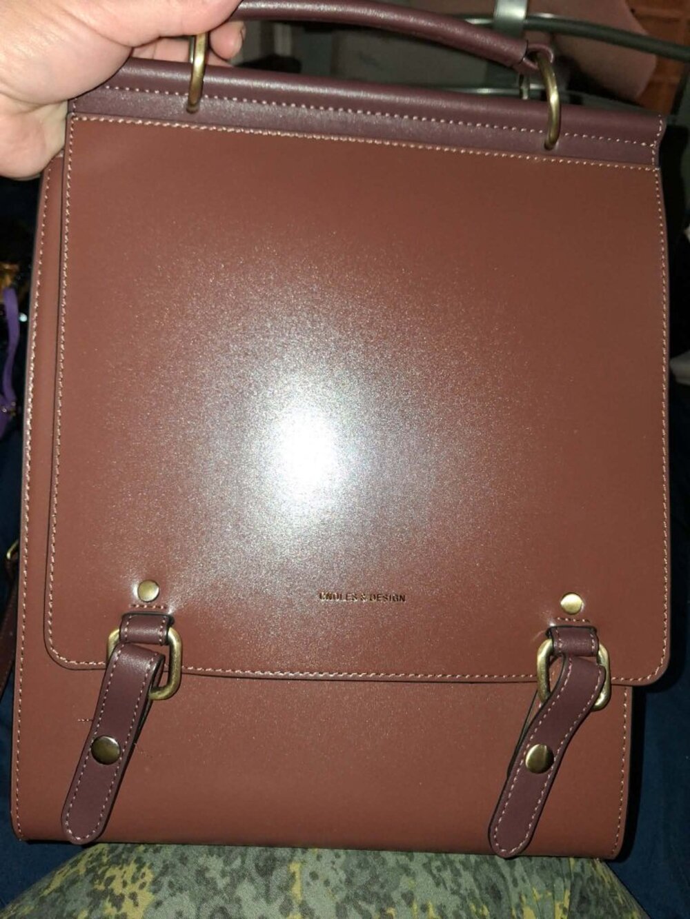 Cnoles Chestnut Brown Leather Convertible Backpack Purse